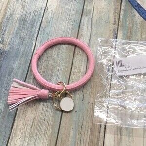 Key Ring Bracelet Pink Tassel Bangle